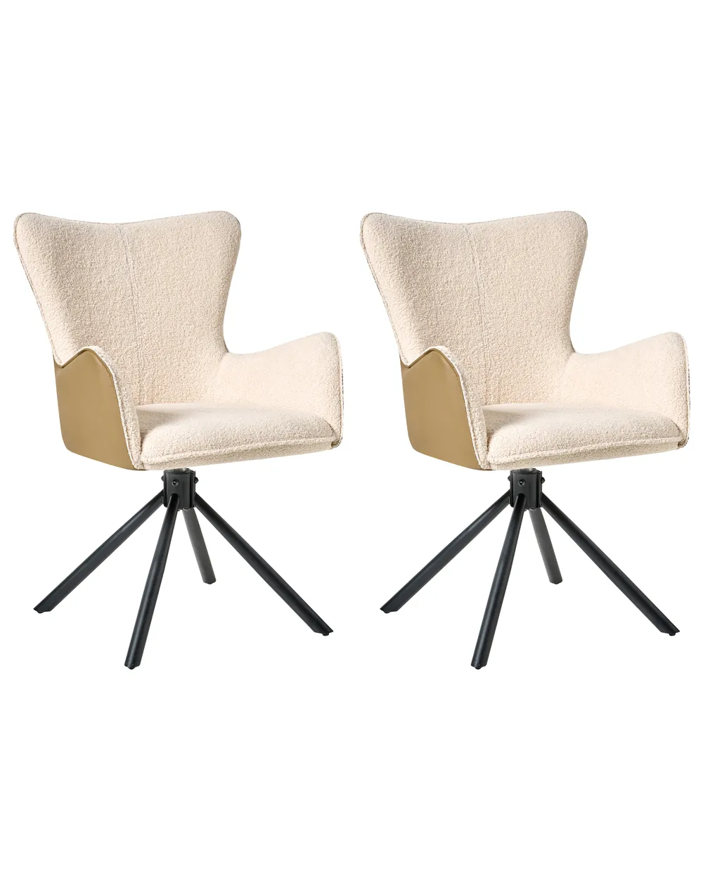 Set of 2 Dining Chairs Swivel NOVI Boucle Light Beige_1022398