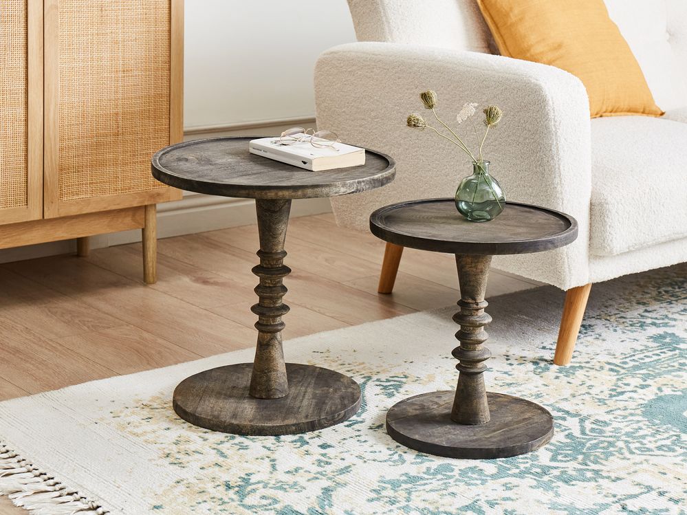 Beistelltisch 2er Set THALIA Mangoholz Dunkelbraun