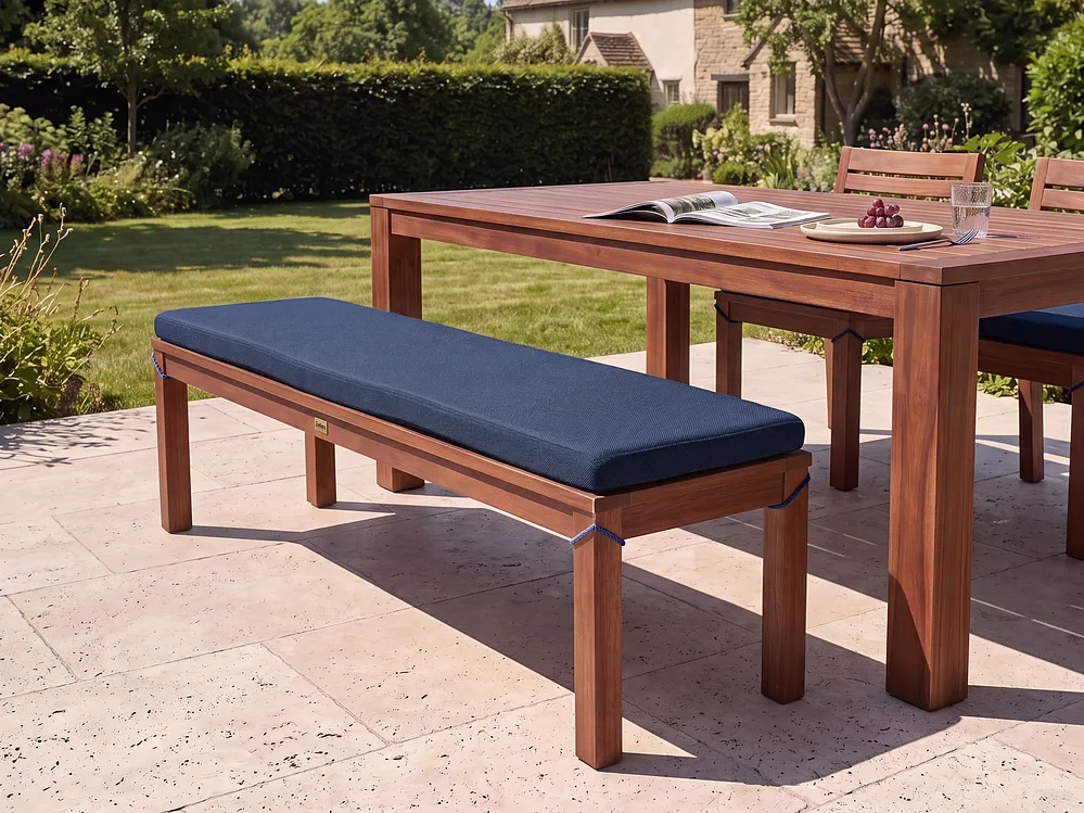 Gartenbank mit Auflage TUSCANIA 160 cm Eukalyptusholz Blau