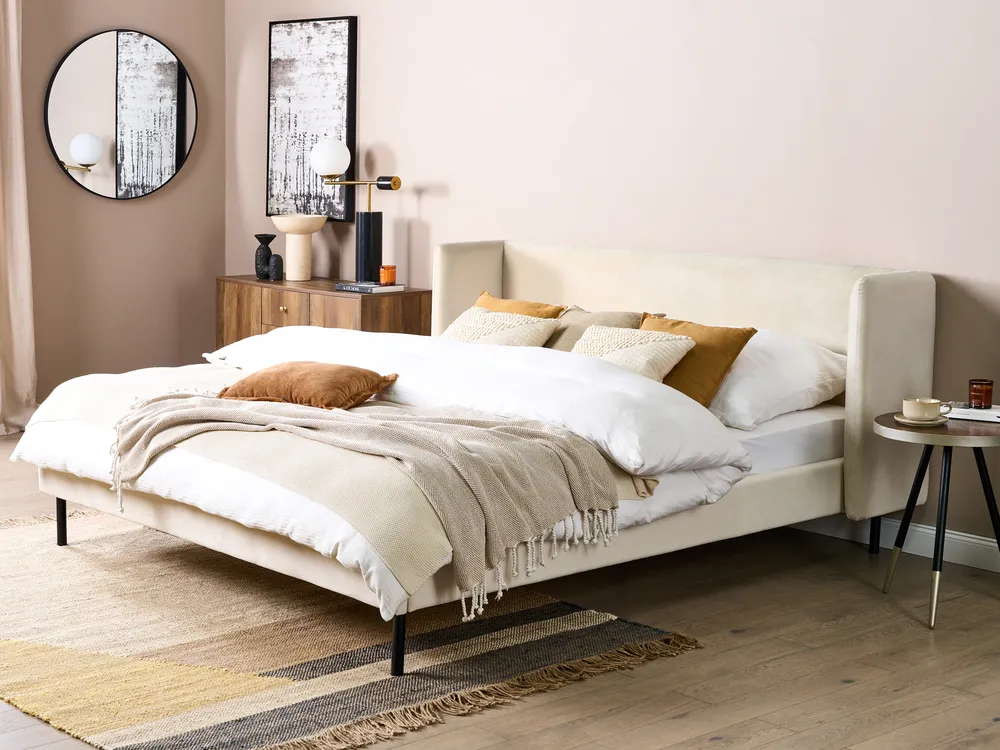 Bett mit Lattenrost Samtstoff ARETTE 180 x 200 cm Hellbeige