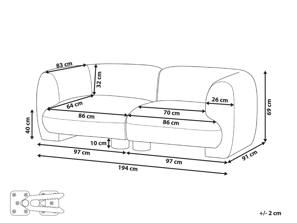 Modular Sofa 2 Seater MJALBI Boucle Beige_1075261