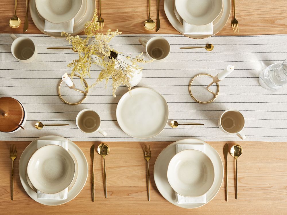 Set of 12 Dinnerware HOPS Stoneware Light Beige