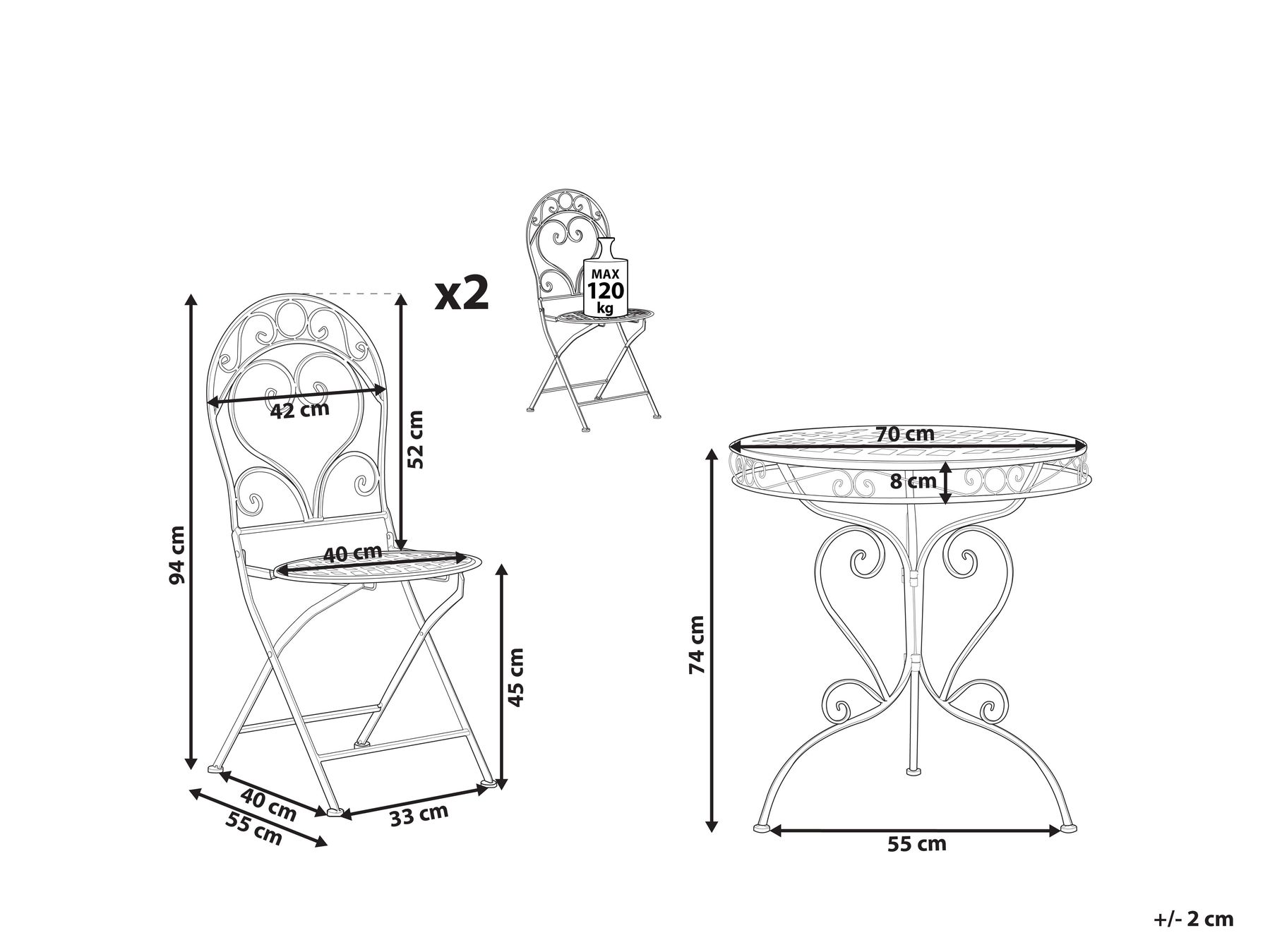 Bistro Set ALBINIA Metall Burgunderrot_1016254