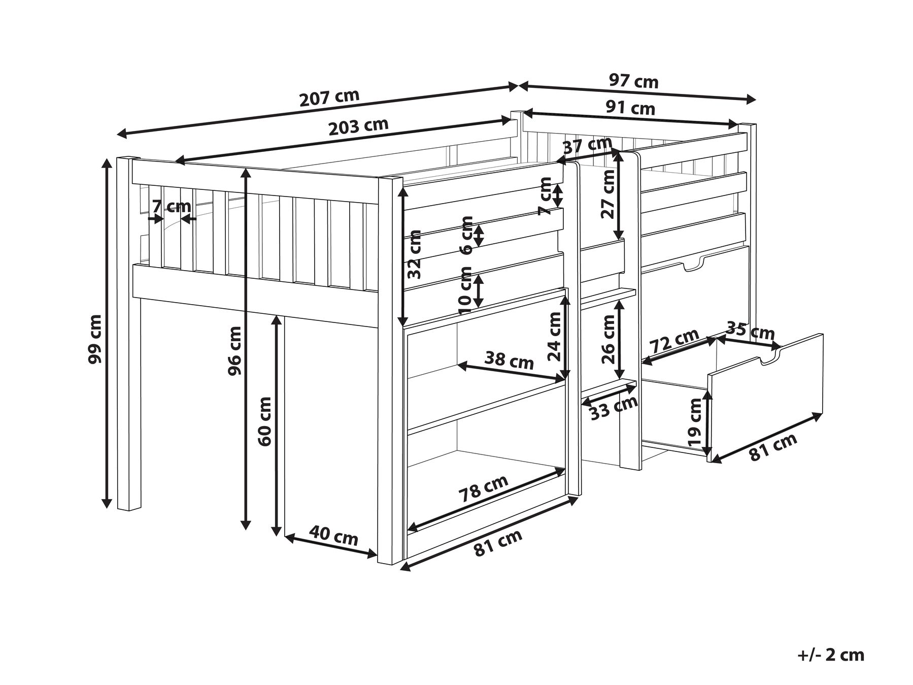 Halbhochbett Holz SUSVILLE 90 x 200 cm Hellbraun_935489