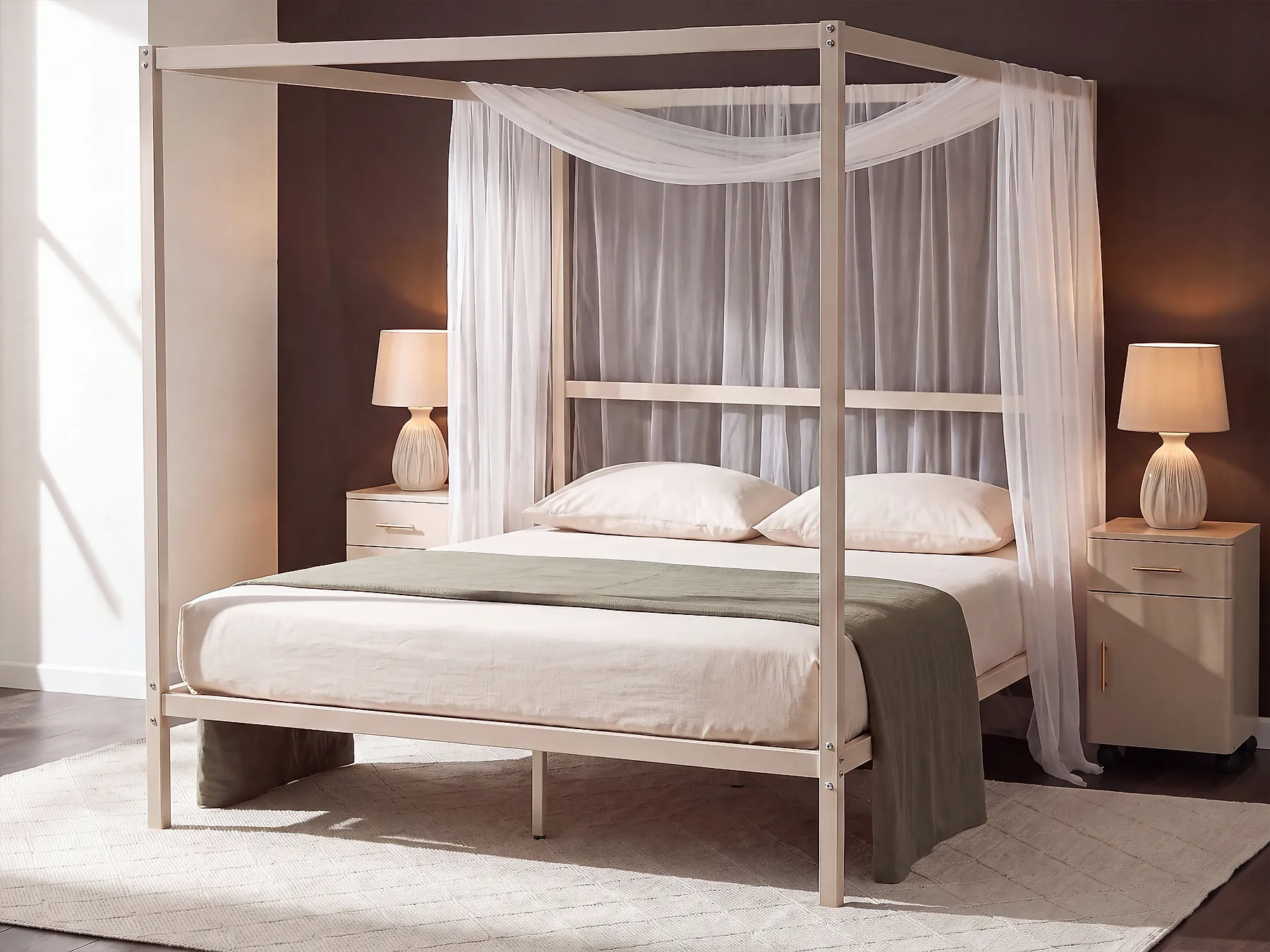 Himmelbett Metall LESTARDS 140 x 200 cm Hellbeige_1165373