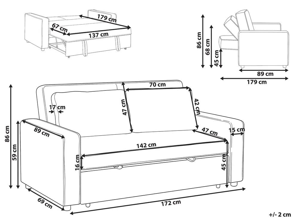 Schlafsofa 2-Sitzer UTTELA Stoff Cremeweiß_1079444