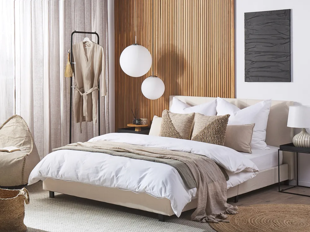 Polsterbett Leinenoptik beige Lattenrost verschiedene Größen ALBI