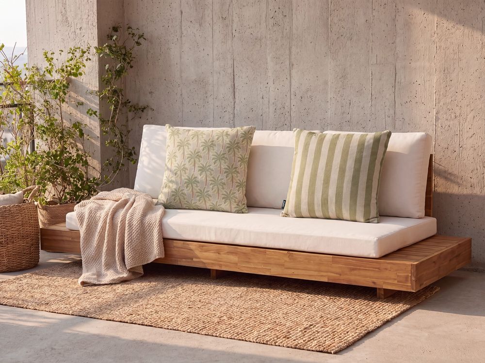 Set of 2 Outdoor Cushions CALIA Plant Pattern 45 x 45 cm Beige/ Green