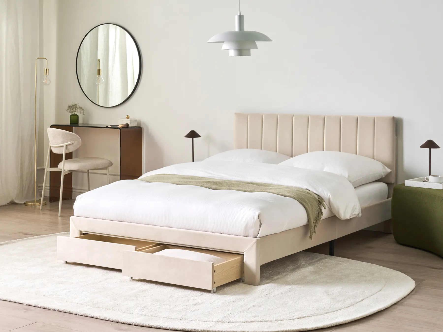 Bed with Storage Drawers LONZAC Velvet Beige 140 x 200 cm (EU Double)_1014626
