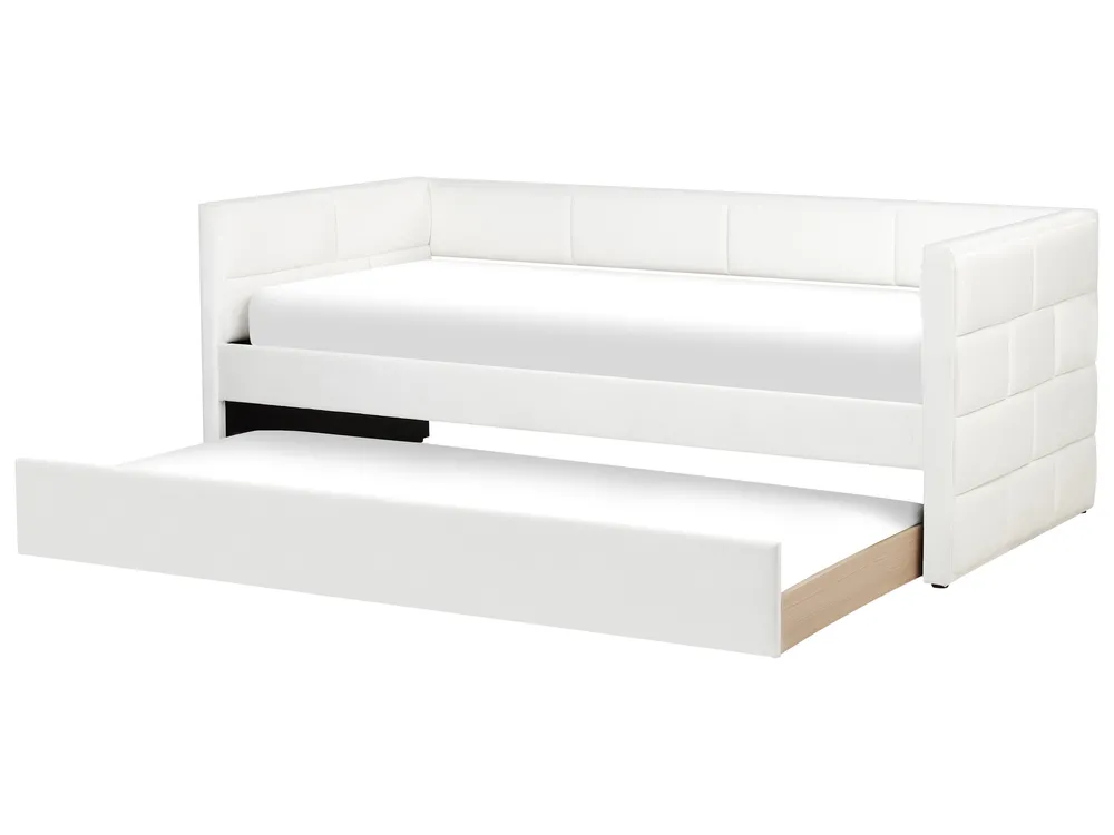 Ausziehbett Samtstoff CHAVONNE 90 x 200 cm Cremeweiß