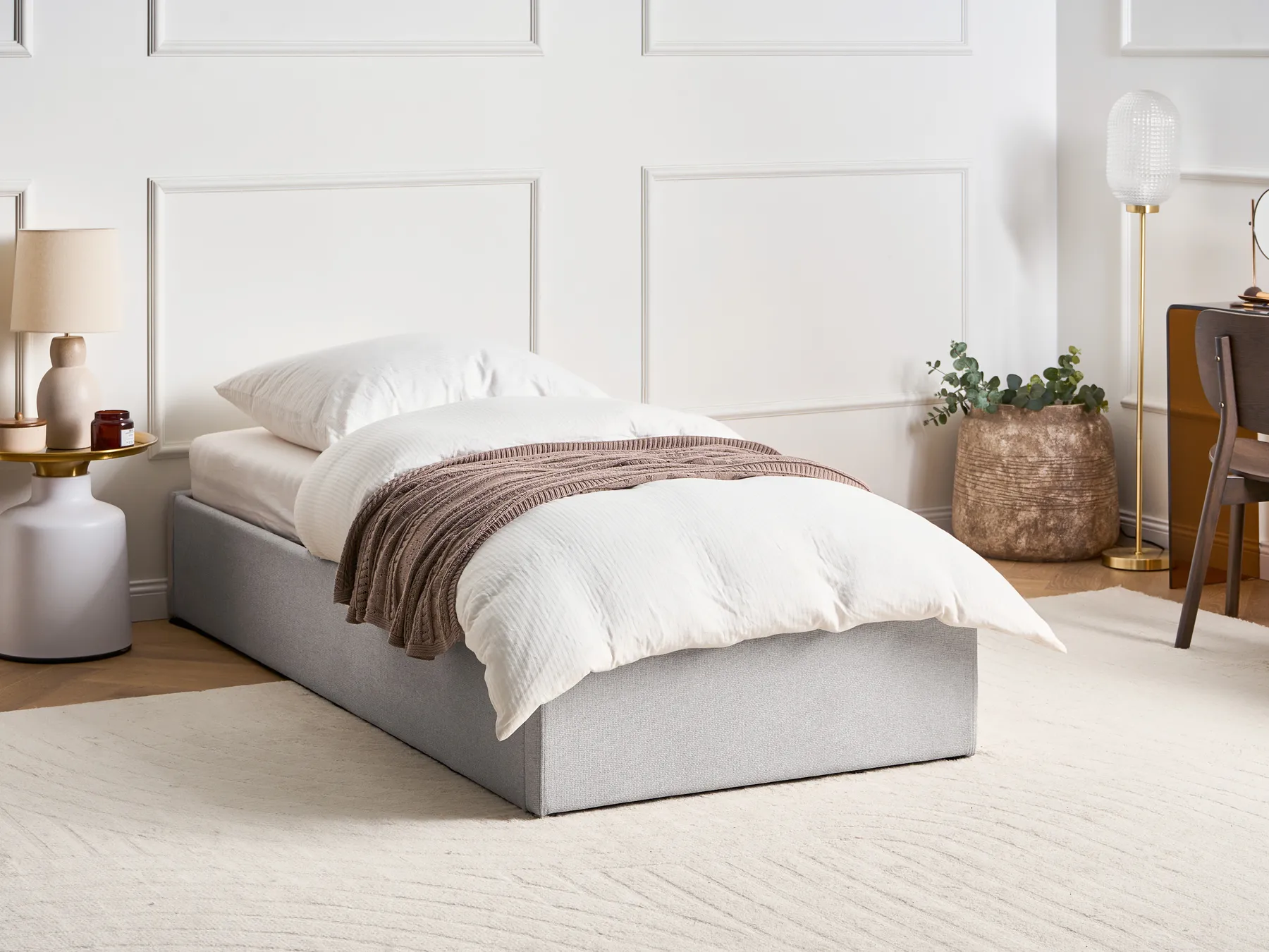Bett mit Stauraum ohne Kopfteil DINAN Stoff Hellgrau 90 x 200 cm_1073721