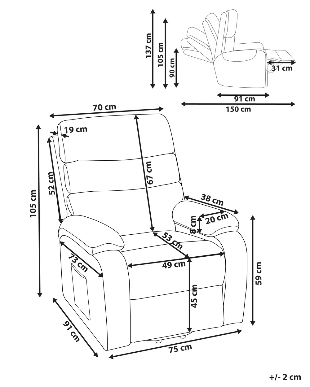 Electric Recliner Chair RISE with Footrest Fabric Beige_938748