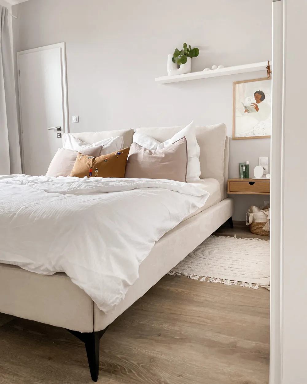 Bett mit Lattenrost Chenillegewebe MELLE 180 x 200 cm Hellbeige_877849