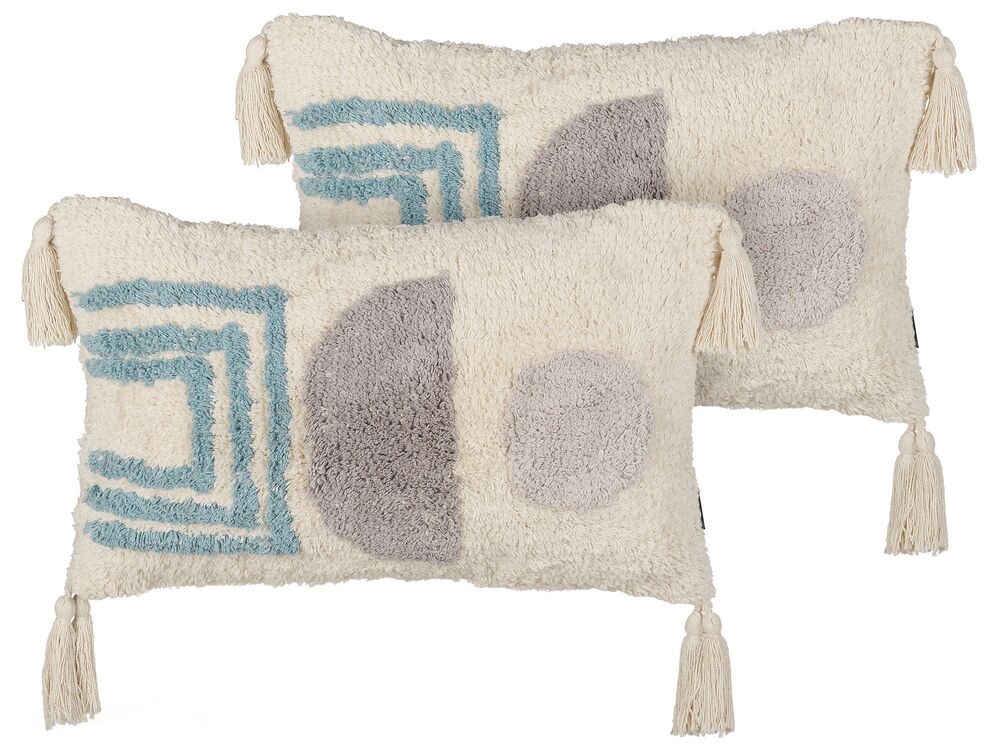 Dekokissen 2er Set CASSIOPE 30 x 50 cm Baumwolle Weiß Geometrisches Muster