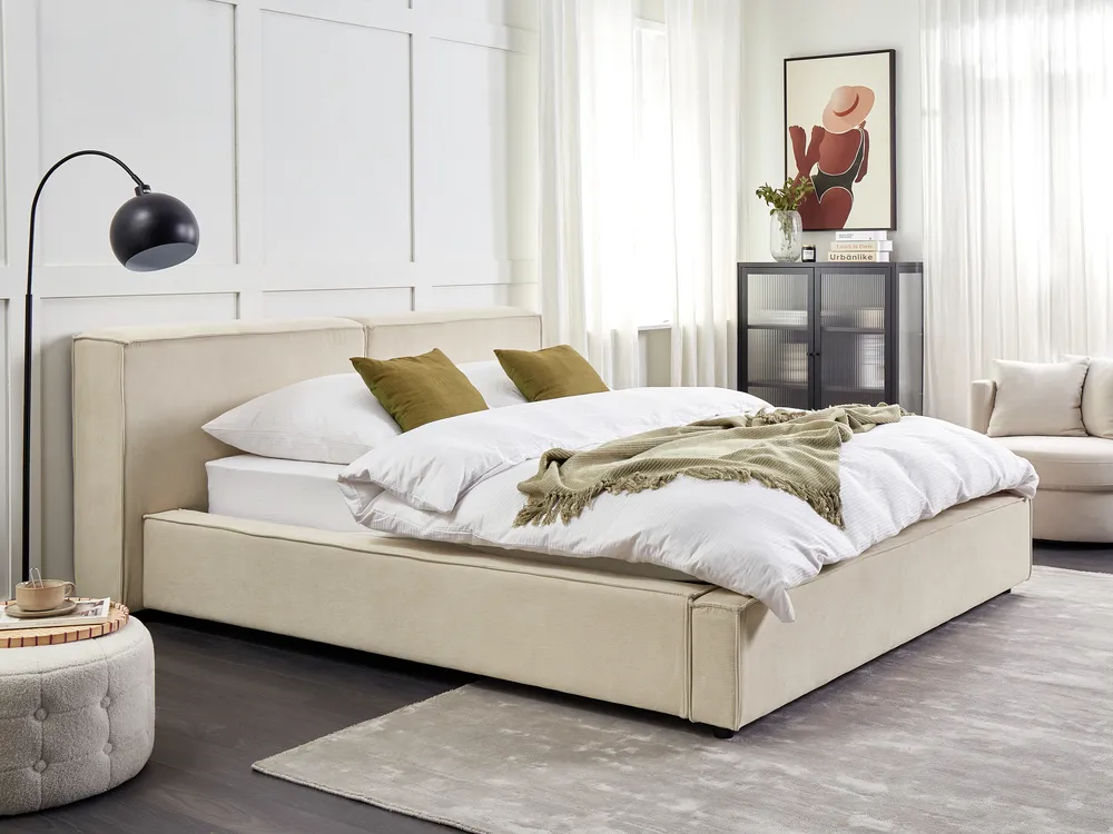 Bett mit Lattenrost Cord LINARDS 160 x 200 cm Beige