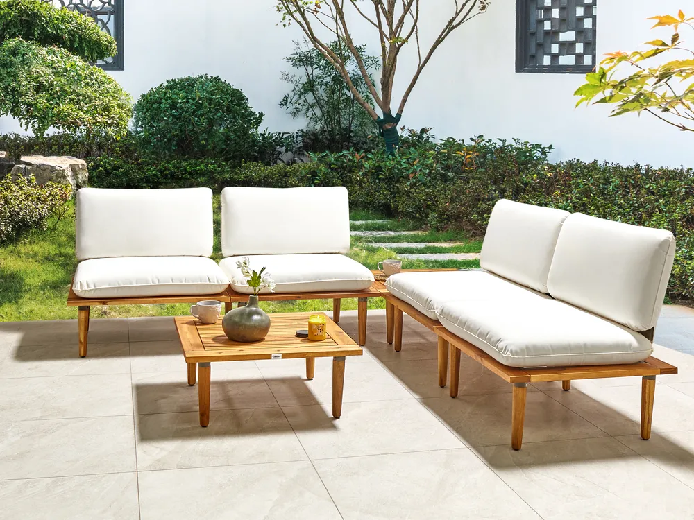 Lounge Set mit Tisch 4-Sitzer FRASCATI modular zertifiziertes Akazienholz Cremeweiß