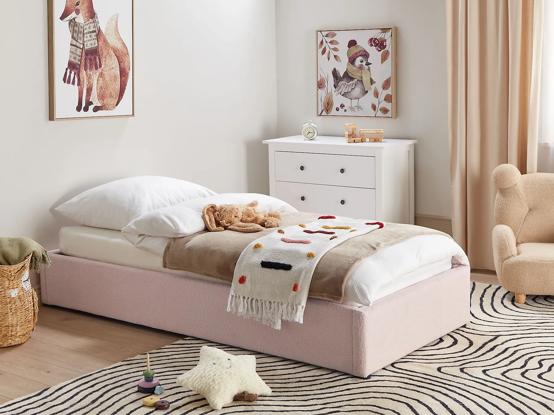 Ottoman Bed without Headboard DINAN Boucle Pastel Pink 90 x 200 cm (EU Single)_903658