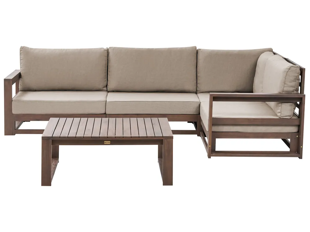 Garten Ecksofa mit Tisch 4-Sitzer TIMOR modular zertifiziertes Akazienholz Dunkelbraun linksseitig
