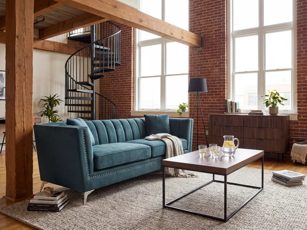 Sofa 3-Sitzer GAULA Samtstoff Blaugrün_1145533