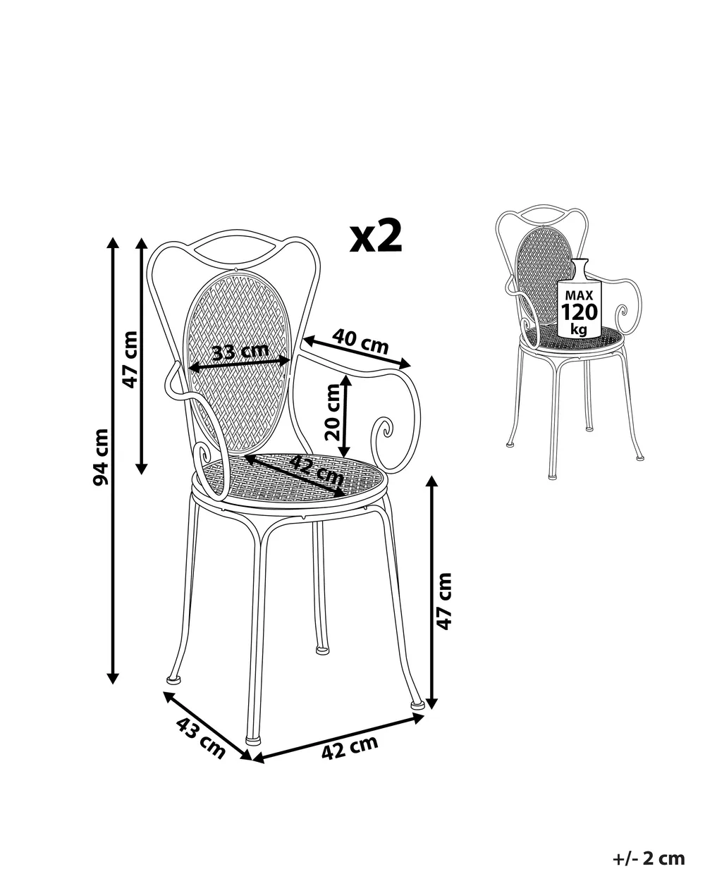 Gartenstuhl 2er Set CILENTO Metall Grau_763393