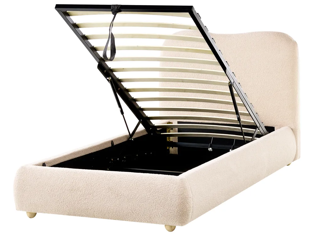 Bett mit Stauraum BLAGNAC Bouclé Hellbeige 90 x 200 cm_1026303