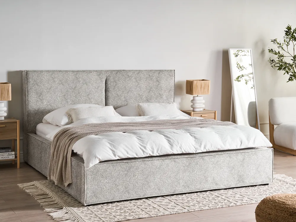 Polsterbett Strickvelours beige-grau meliert mit Bettkasten verschiedene Größen MOISSAC