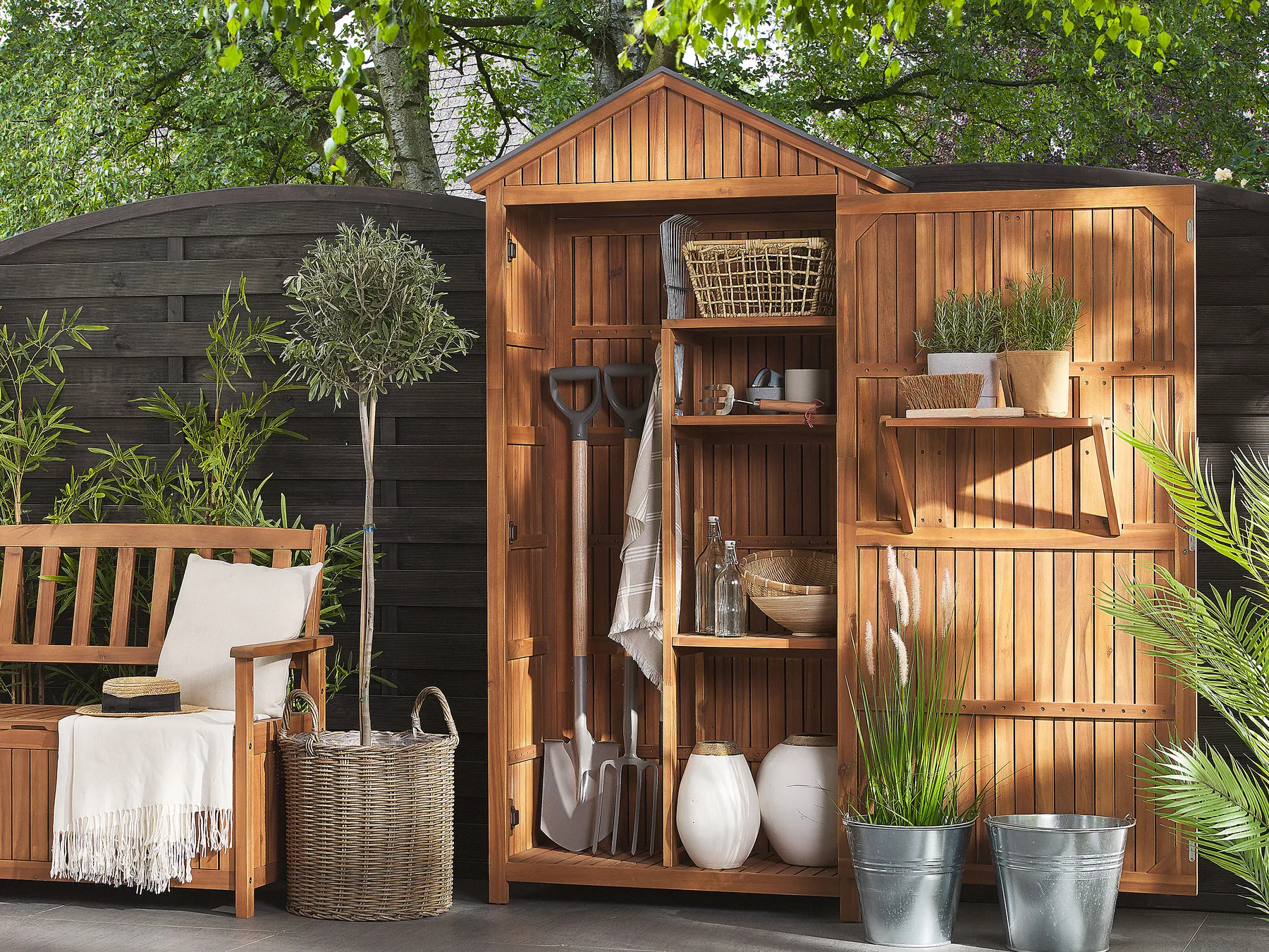 Gartenschrank SAVOCA 100 cm 200 cm Akazienholz Braun_772506
