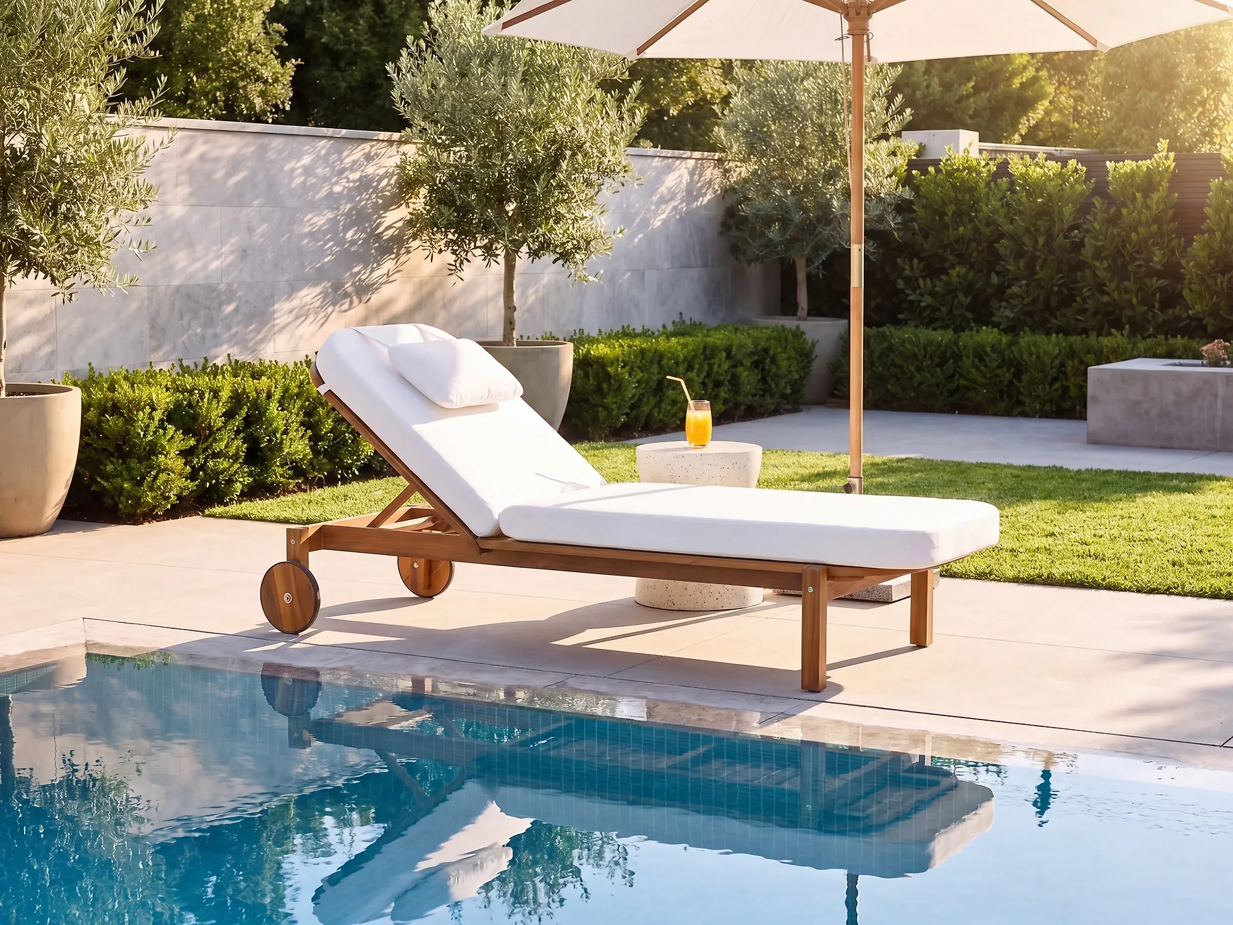 Sonnenliege mit Kissen LATERZA  mit Relaxfunktion zertifiziertes Akazienholz Weiß_1165851