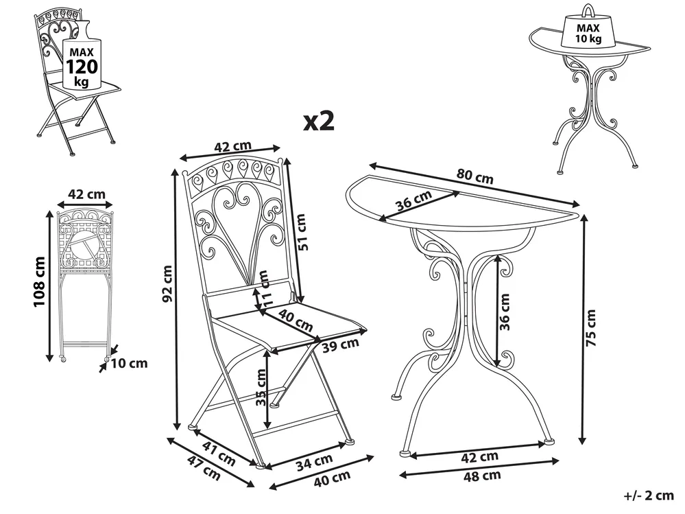Bistro Set klappbar NURRA Metall Grau_1002683