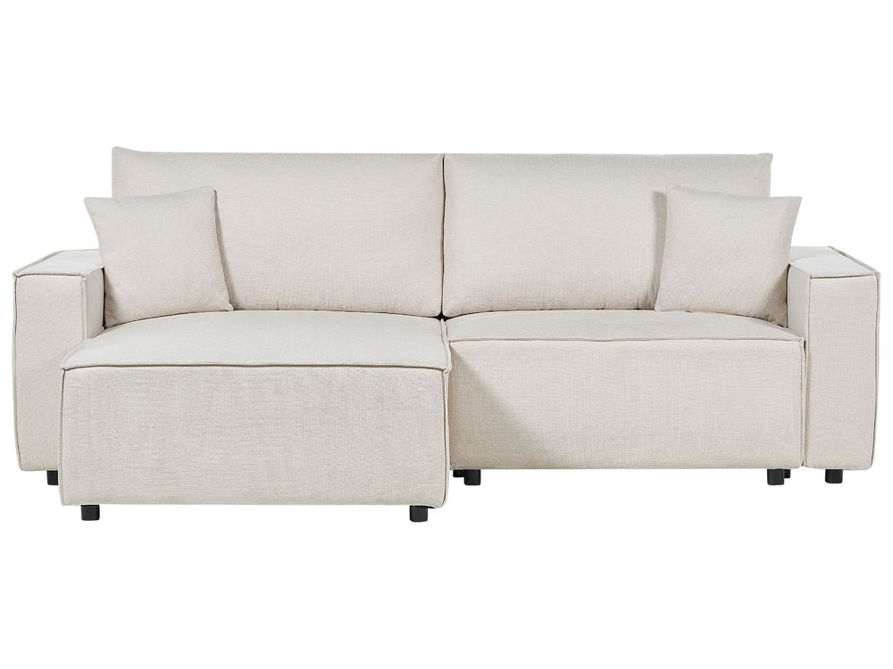 Sofa Bed KARILA with Storage Fabric Light Beige Right Hand