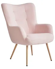 Wingback Chair VEJLE with Footstool Boucle Pastel Pink_966596