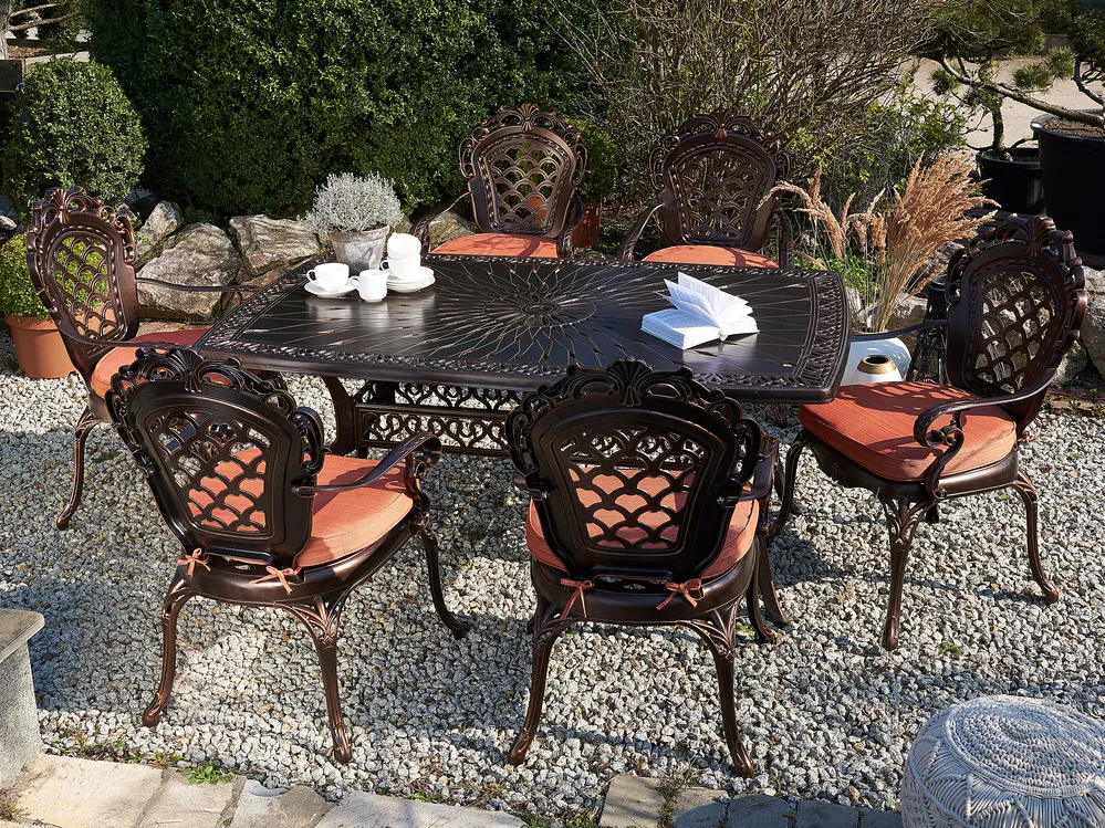Gartenmöbel Set 6-Sitzer LIZZANO inkl. Kissen Metall Dunkelbraun