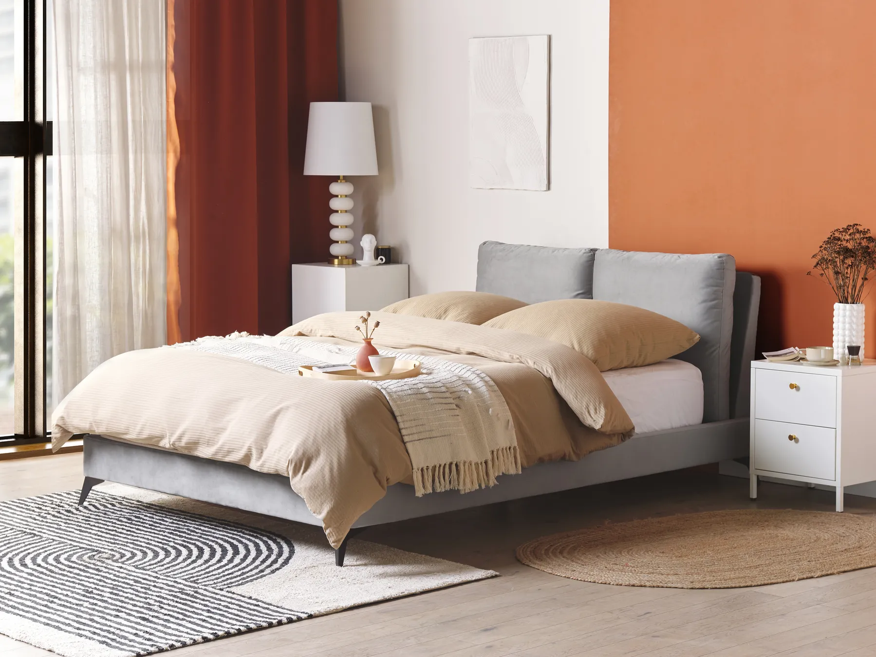 Bett mit Lattenrost Samtstoff MELLE 140 x 200 cm Grau_829840