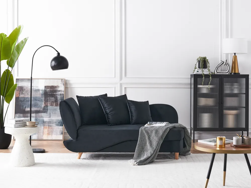 Linksseitige Chaiselongue MERI mit Stauraum Samtstoff Schwarz
