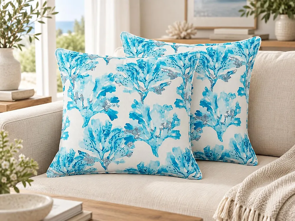 Dekokissen 2er Set ROCKWEED 45 x 45 cm Baumwolle Blau Blumenmuster_1187057