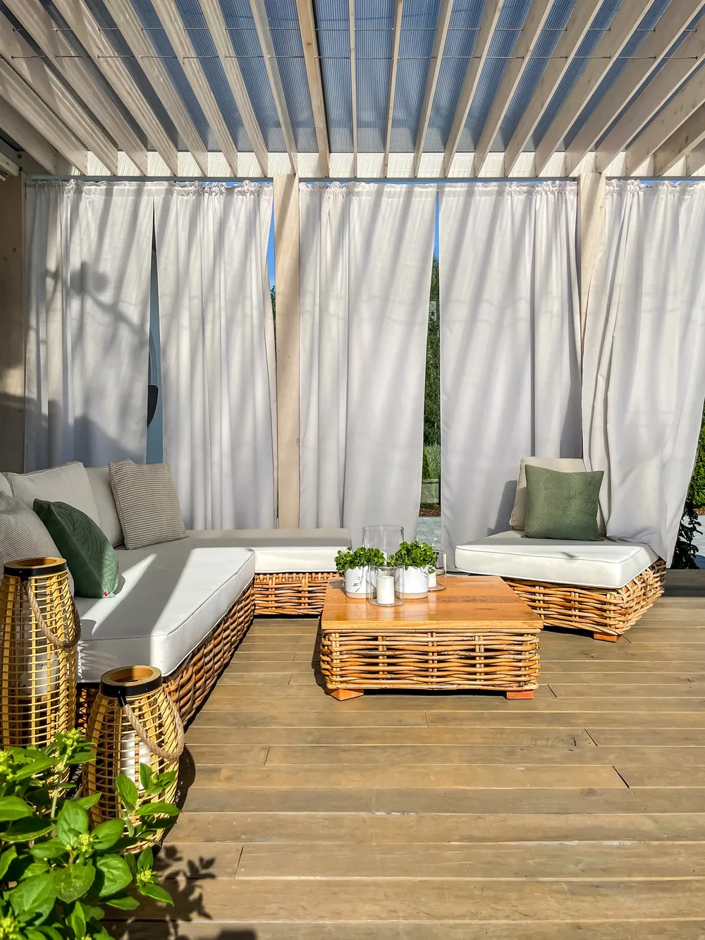 Garden Lounge Set with Table 4 Seater VARALLO Modular Rattan Natural Left Hand_826385