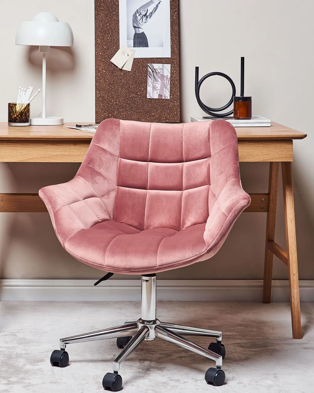 Schreibtischstuhl LABELLE Samtstoff Rosa