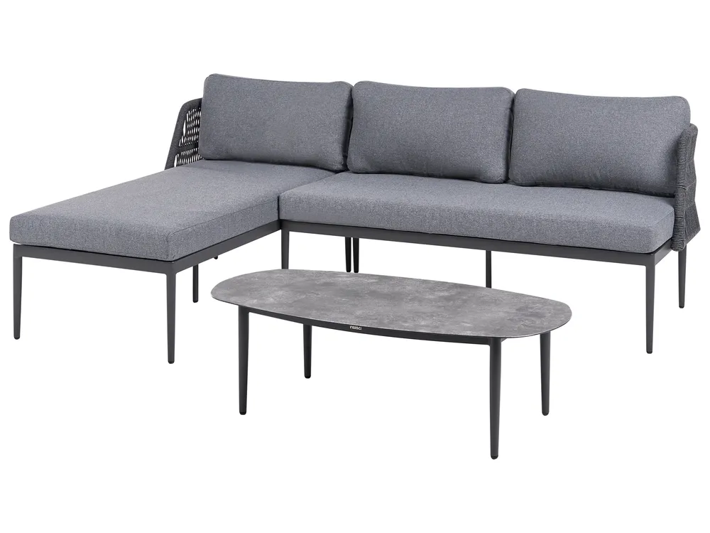 Garden Corner Sofa with Table 3 Seater LEFFE Metal Grey Right Hand_1045354