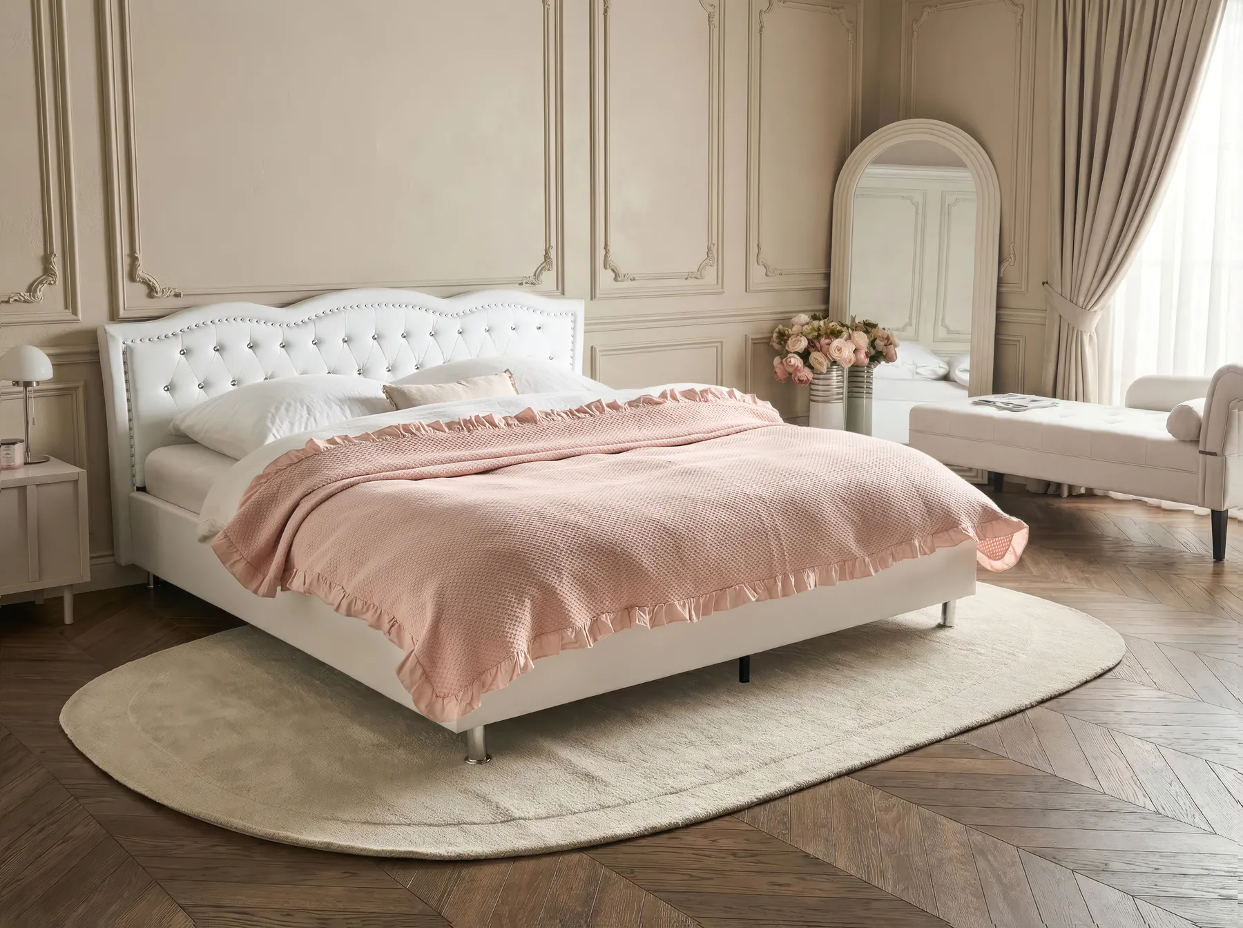 Bett mit Stauraum METZ Kunstleder Weiß 180 x 200 cm_707847