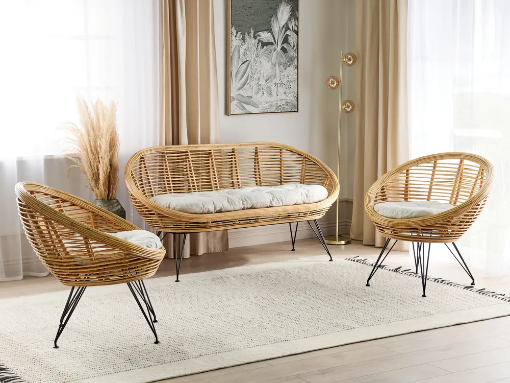 Gartensofa Set 4-Sitzer MARATEA Rattan Naturfarben_878411
