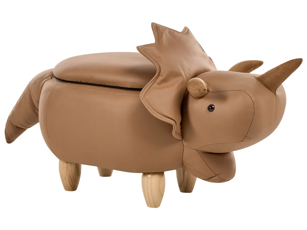 Tierhocker mit Stauraum TRICERATOPS Dinosaurier Stoff Braun