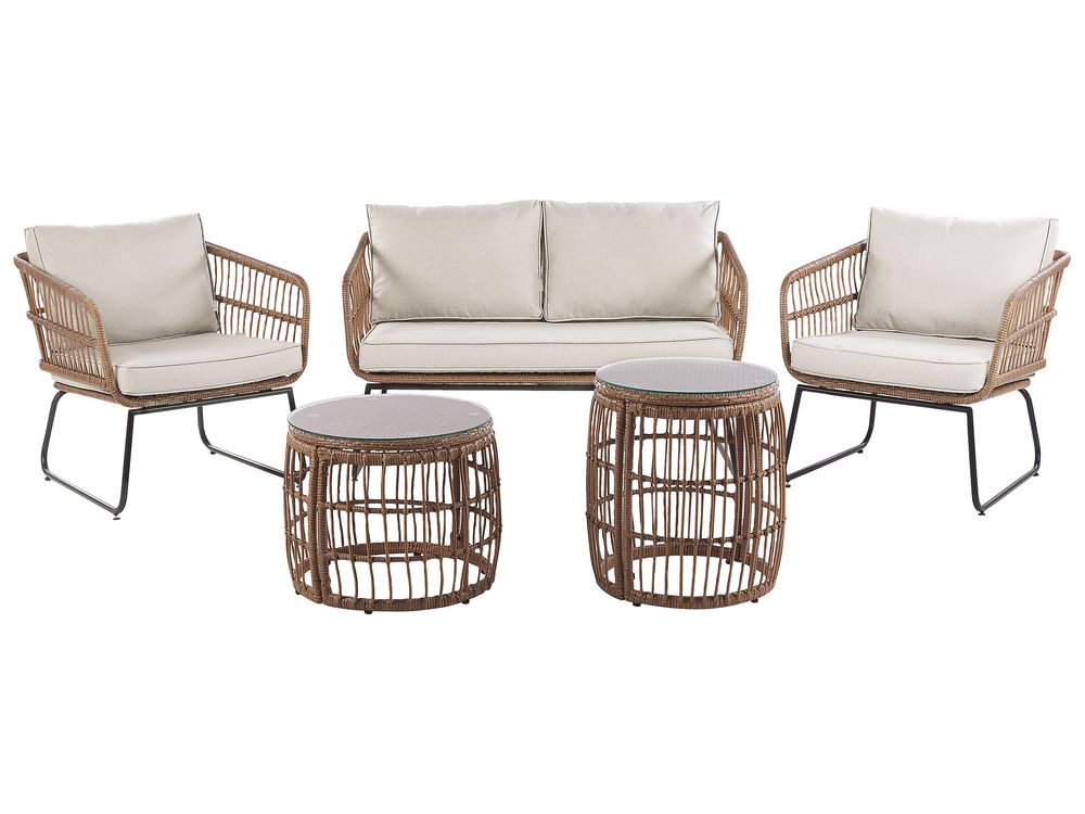 Lounge Set mit Tisch 4-Sitzer RAVELLO Polyrattan Naturfarben