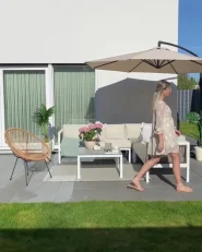 Garten Ecksofa mit Tisch 4-Sitzer BORELLO Metall Beige linksseitig_951363