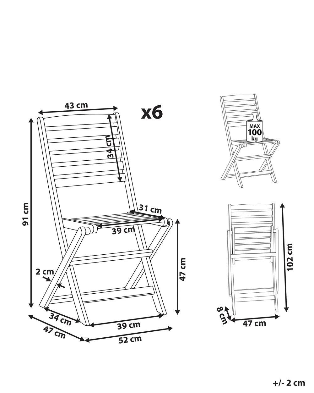 Gartenstuhl 6er Set TOLVE Akazienholz Braun_785020