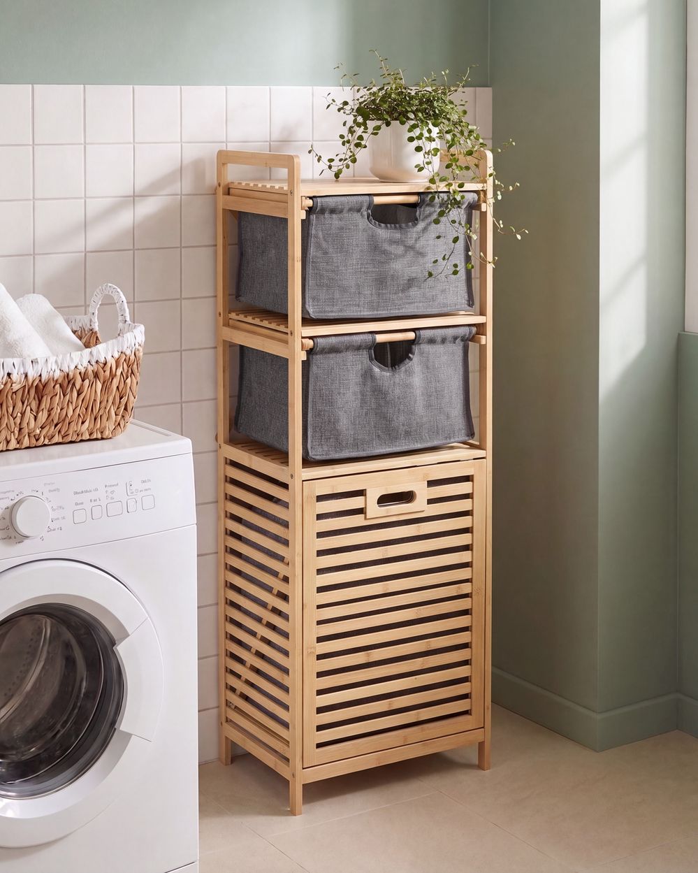 Tilt-Out Laundry Cabinet CUTERVO 40 cm Bamboo Light Brown