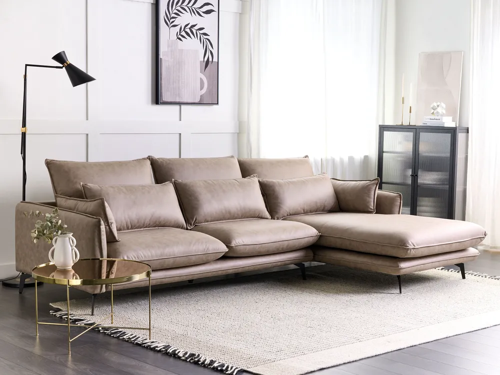 Ecksofa 3-Sitzer GALLO Kunstwildleder Hellbraun linksseitig_930567