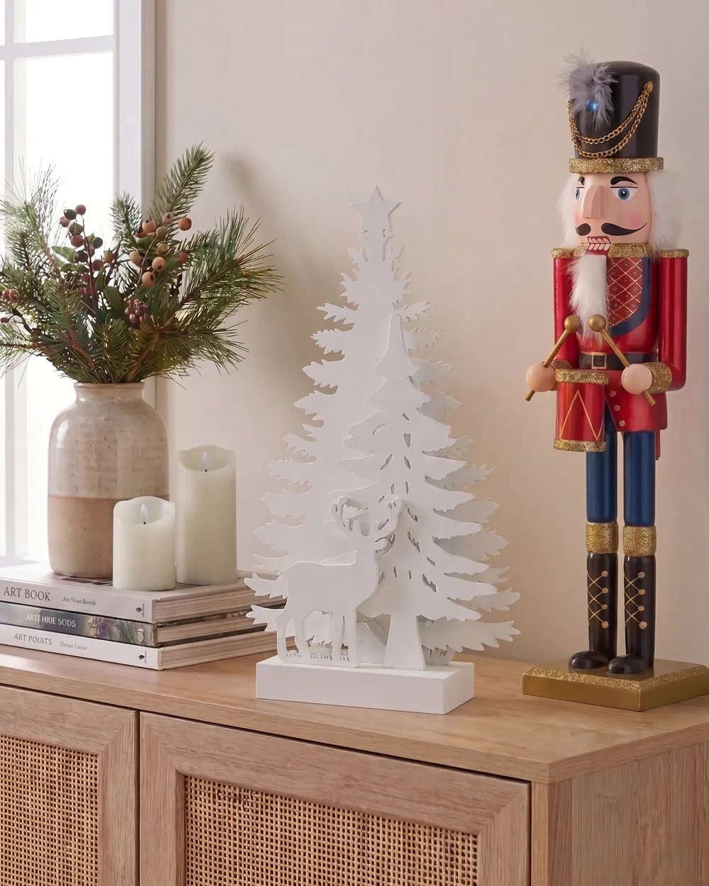Weihnachtsdekoration LED FEMAN 36 cm Rentier Weihnachtsbaum Weiß_1020472
