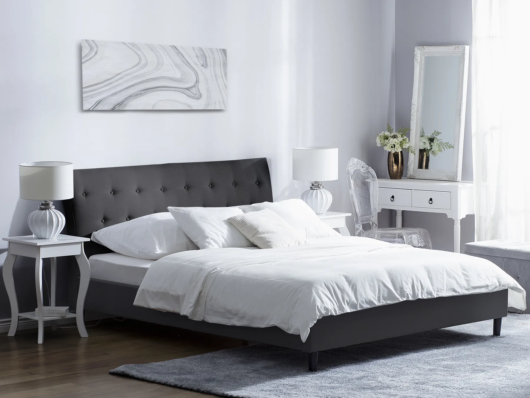 Bett mit Lattenrost Stoff SAVERNE 180 x 200 cm Dunkelgrau_708202