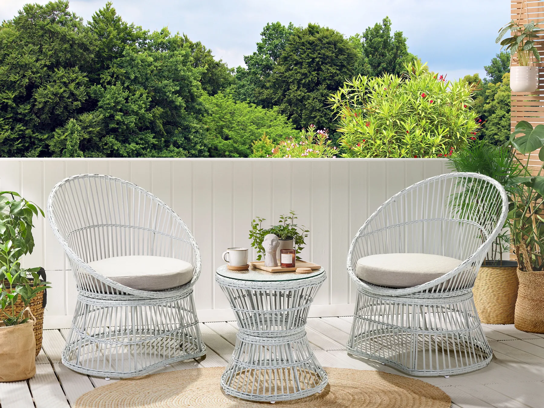 Bistro Set inkl. Kissen MESYNA Polyrattan Weiß_861783