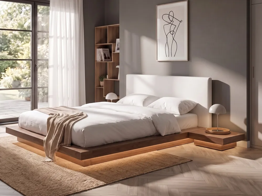 Bett mit LED ZEN 160 x 200 cm Braune Esche